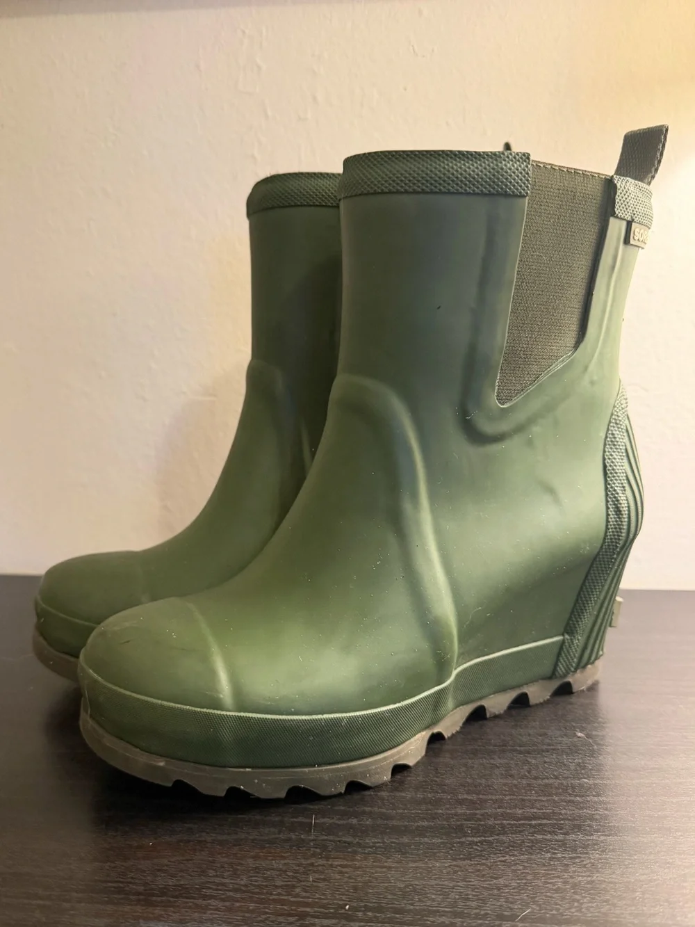 Sorel Green Waterproof Wedge Rain Boots